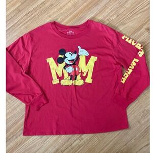 Mickey Mouse Long Sleeve Graphic T-Shirt Disney Red Plus Size 2X Distressed MM
